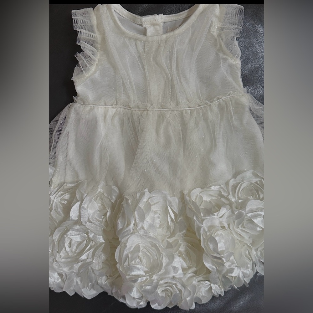Nanette 6-9 Months White Sparkles Tule Dress With Rosettes